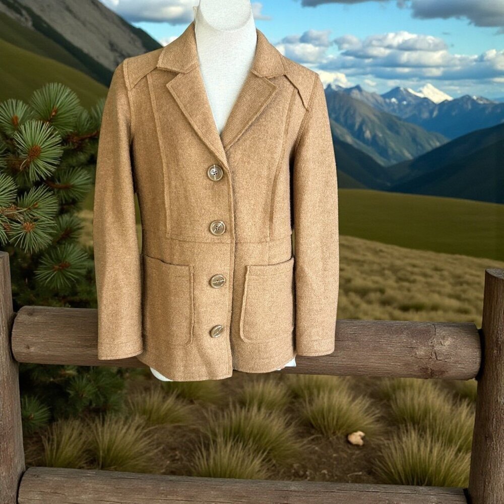 Chico's Tan Boiled Wool Blend Casual Jacket Size 0 Small
